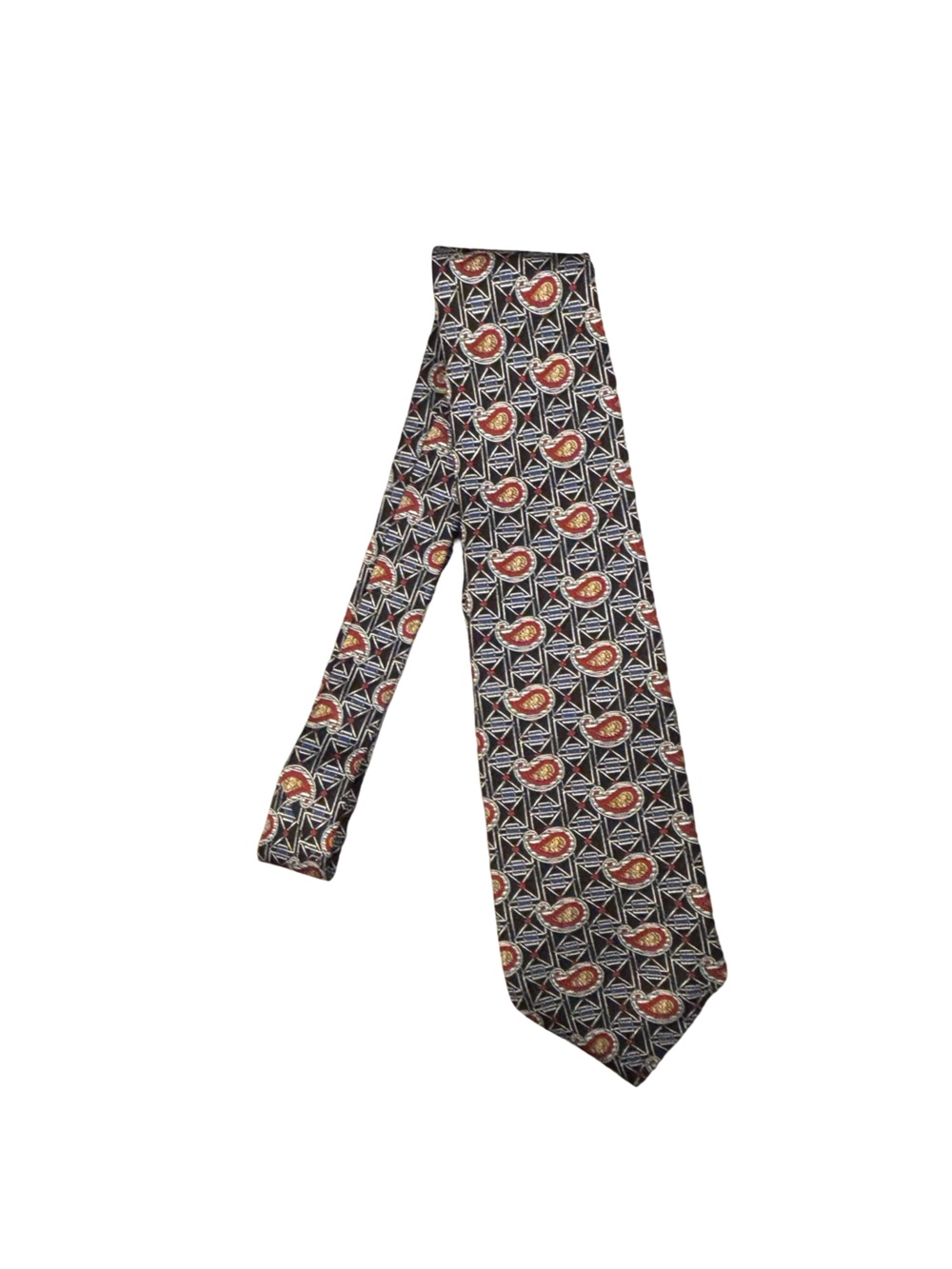 Hanover St. Classic Dark Academia Navy Silk Tie with Red Paisley Motifs